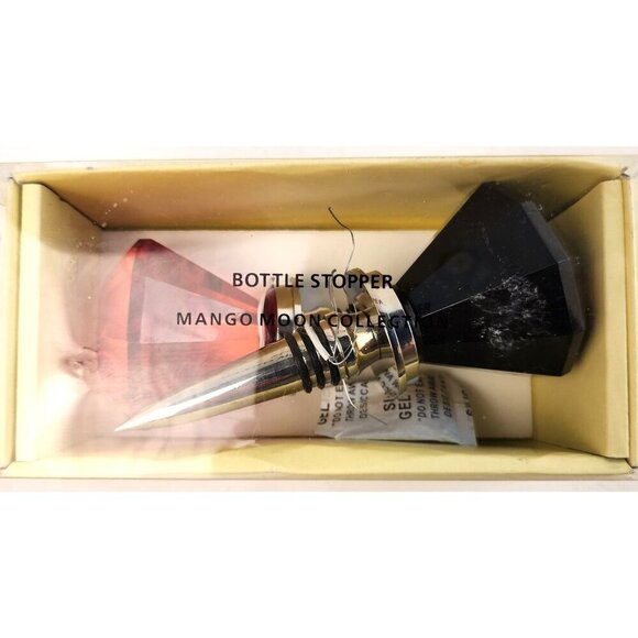 Diamond-Shaped Wine Bottle Stoppers Red & Black Acrylic Tops With Chrome Finish - Picture 4 of 6